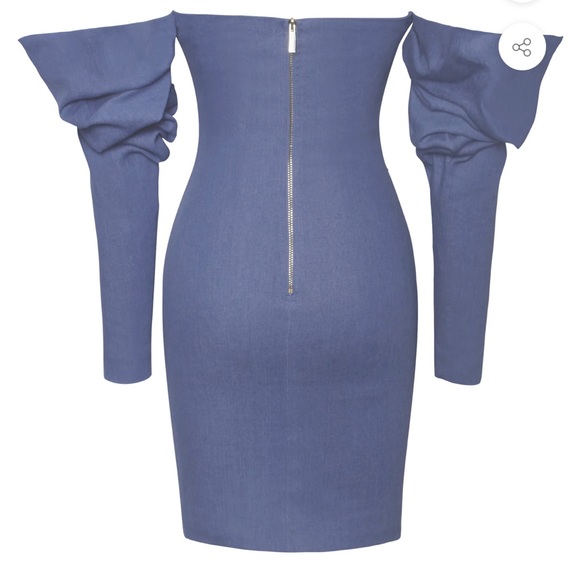 Miss Circle Denim Puff Sleeve Off Shoulder Dress - Picture 5 of 5